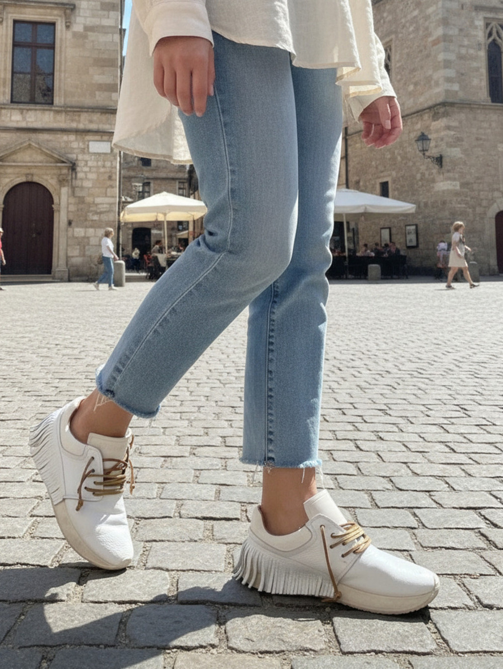 Esse Ut Esse Womens Fringe Sneakers Shoes white Leather Casual Trainers Size 36
